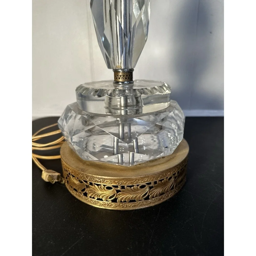 Antique Hollywood Regency Crystal Lamp Stacked Berger Swivel W/‎ Filigree Base